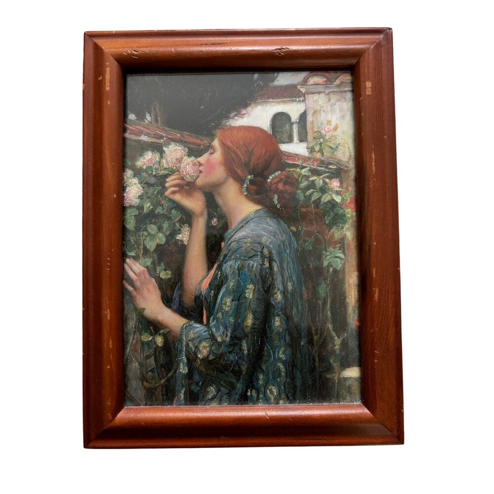 Vintage Framed Art Print “The Soulof the Rose” Waterhouse Pre-Raphaelite Woman
